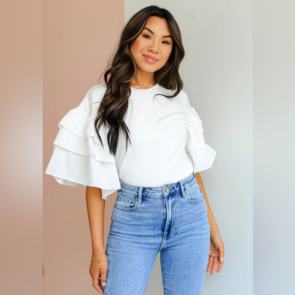 Ruffle sleeve white T-shirt bridal
